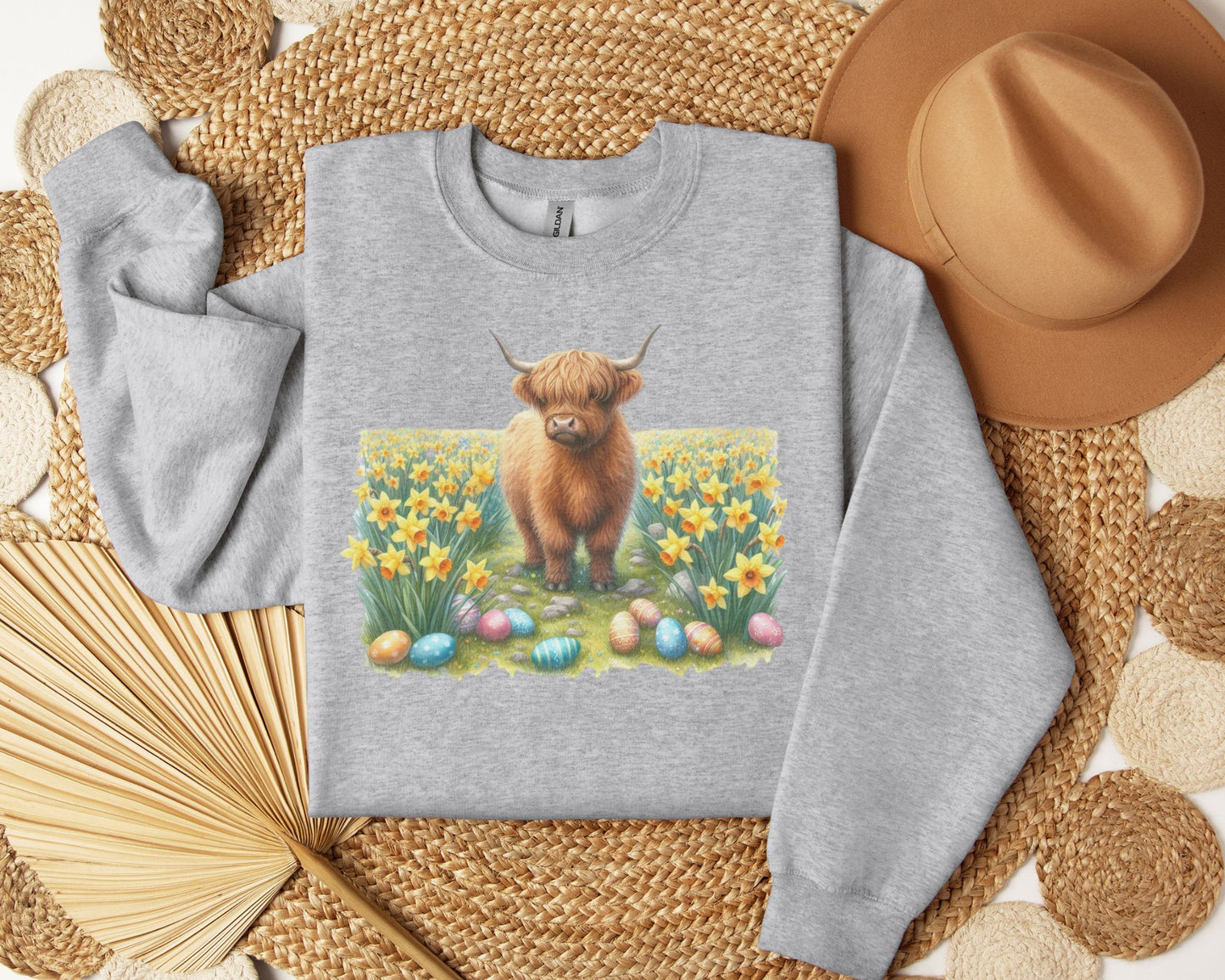 Easter Highland cow in field