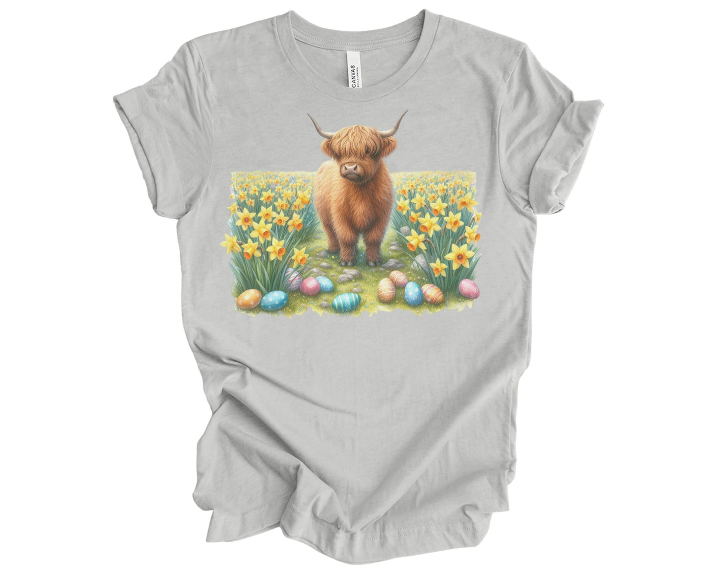 Easter Highland cow in field