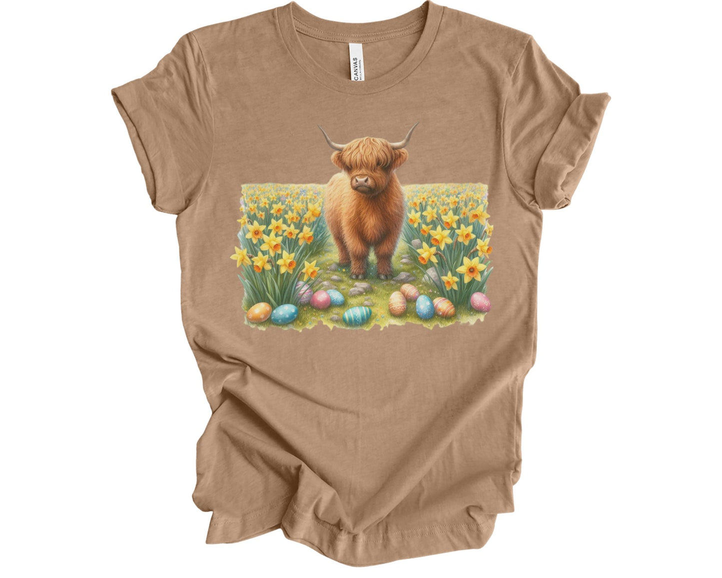 Easter Highland cow in field