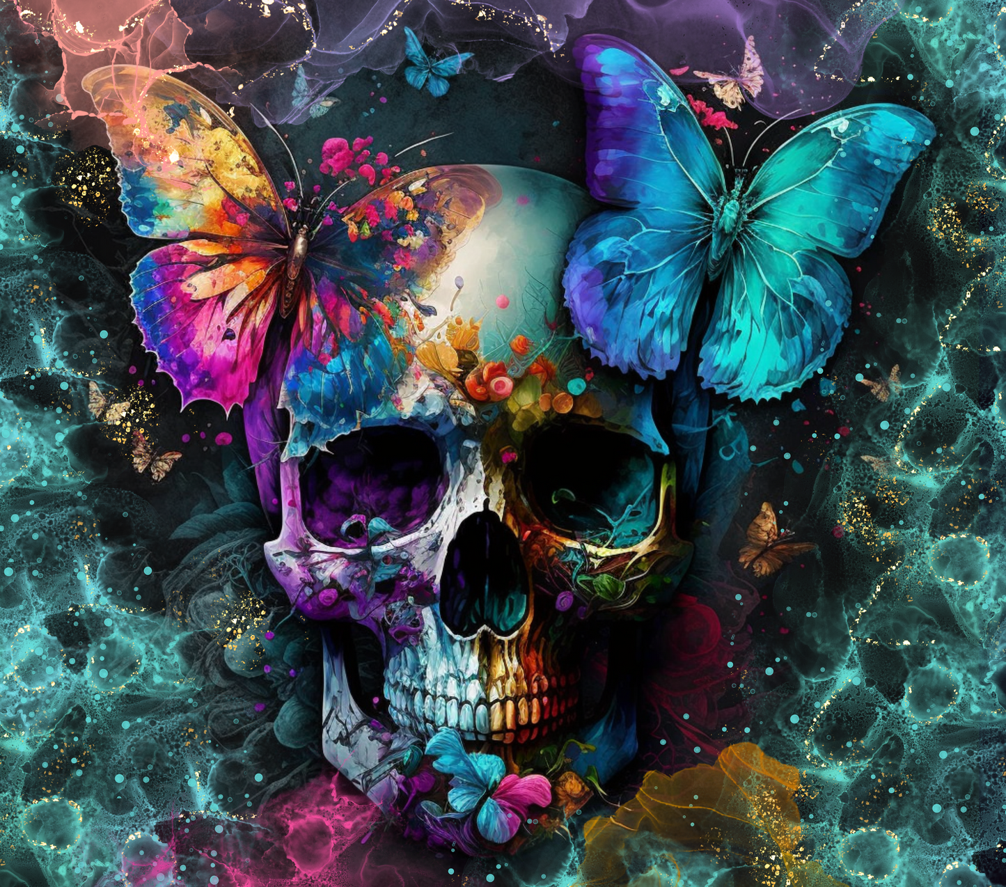 Alcohol Ink Skull and butterfly