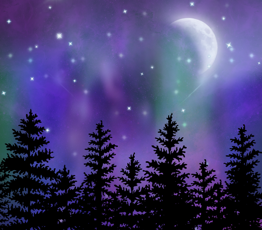 Northern lights with moon