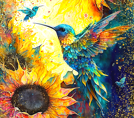 Alcohol Ink Humming bird with sunflower