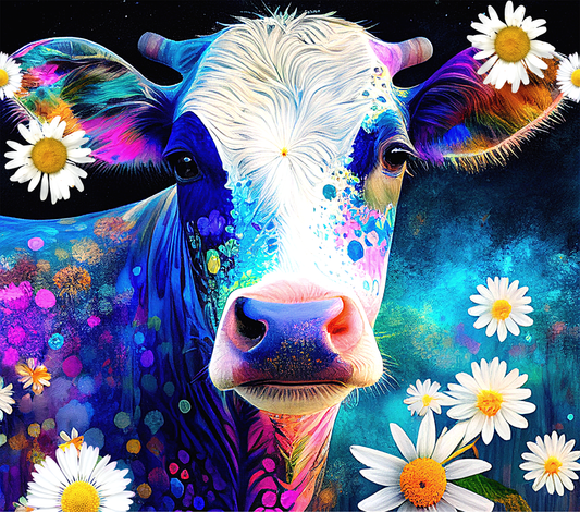 Alcohol Ink cow and daisy