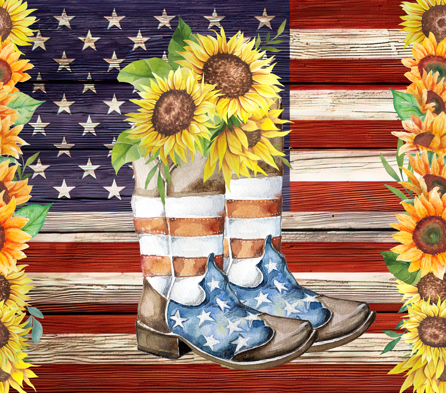Sunflower American flag cowboy boots