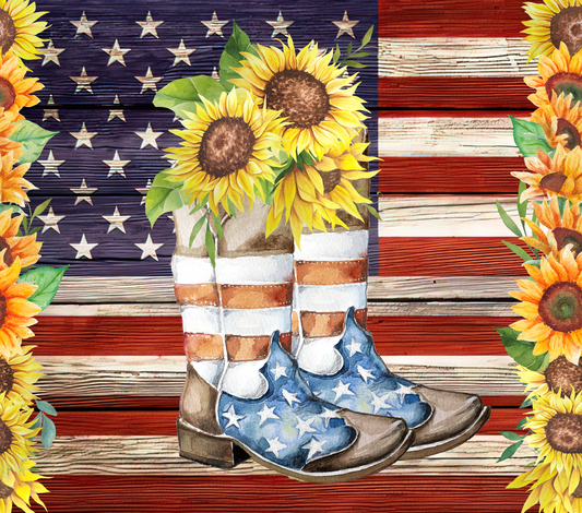 Sunflower American flag cowboy boots